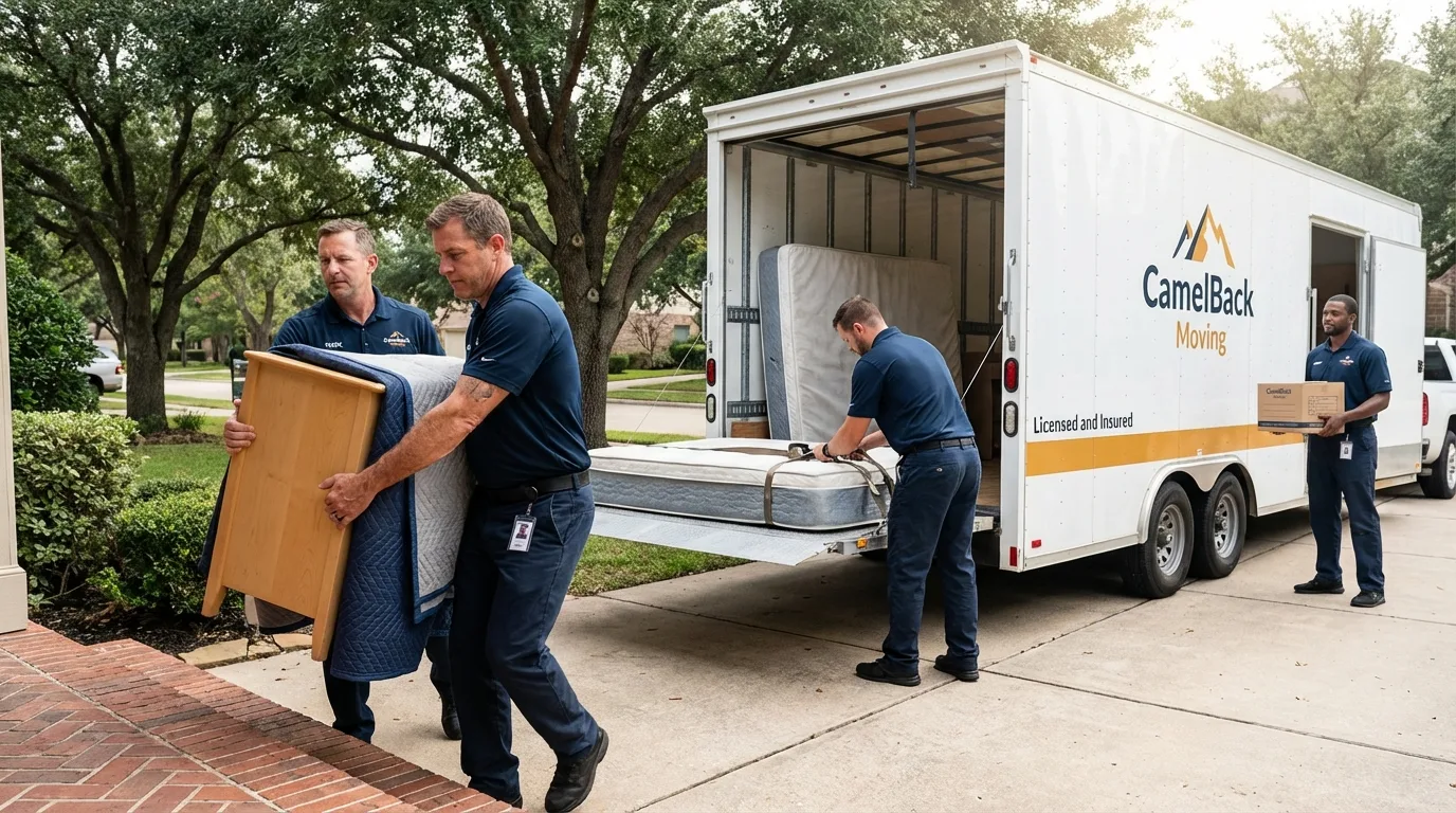Crew loading residential truck for cross-state move from Bridgeport, PA